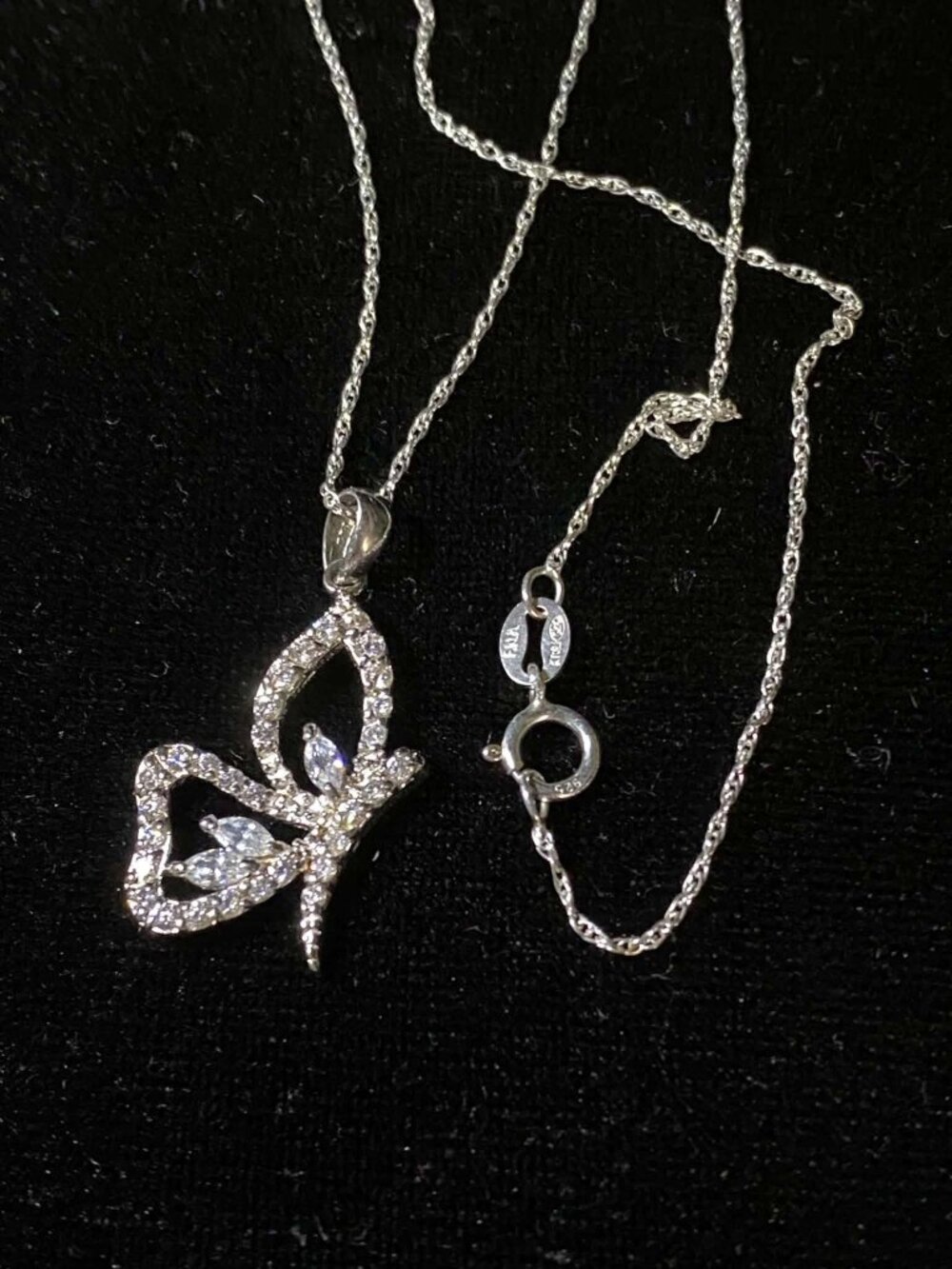.925 Sterling Silver Butterfly Cubic Zirconia Pendant with Chain Dainty